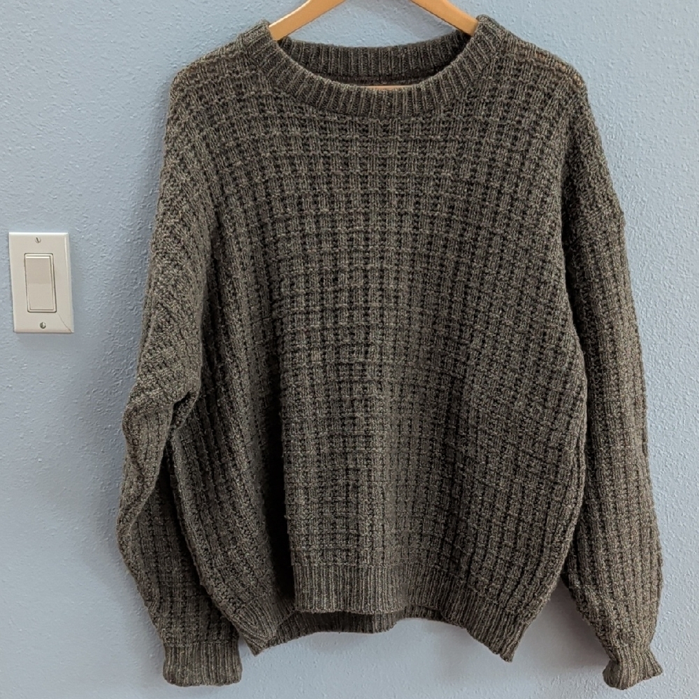 Orvis Vintage Grampa Wool Blend Classic Crewneck Sweater Olive Brown Fisherman